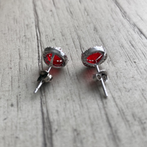 Sterling earrings with red stones. - Picture 3 of 6